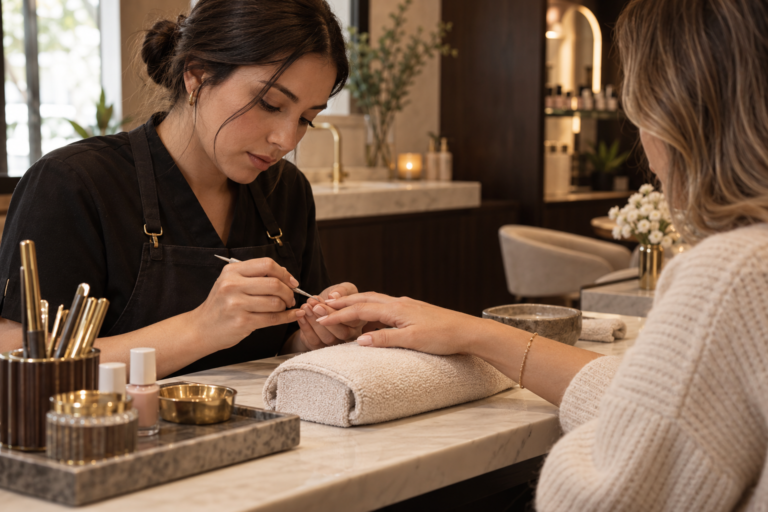 Profesional realizando una manicura